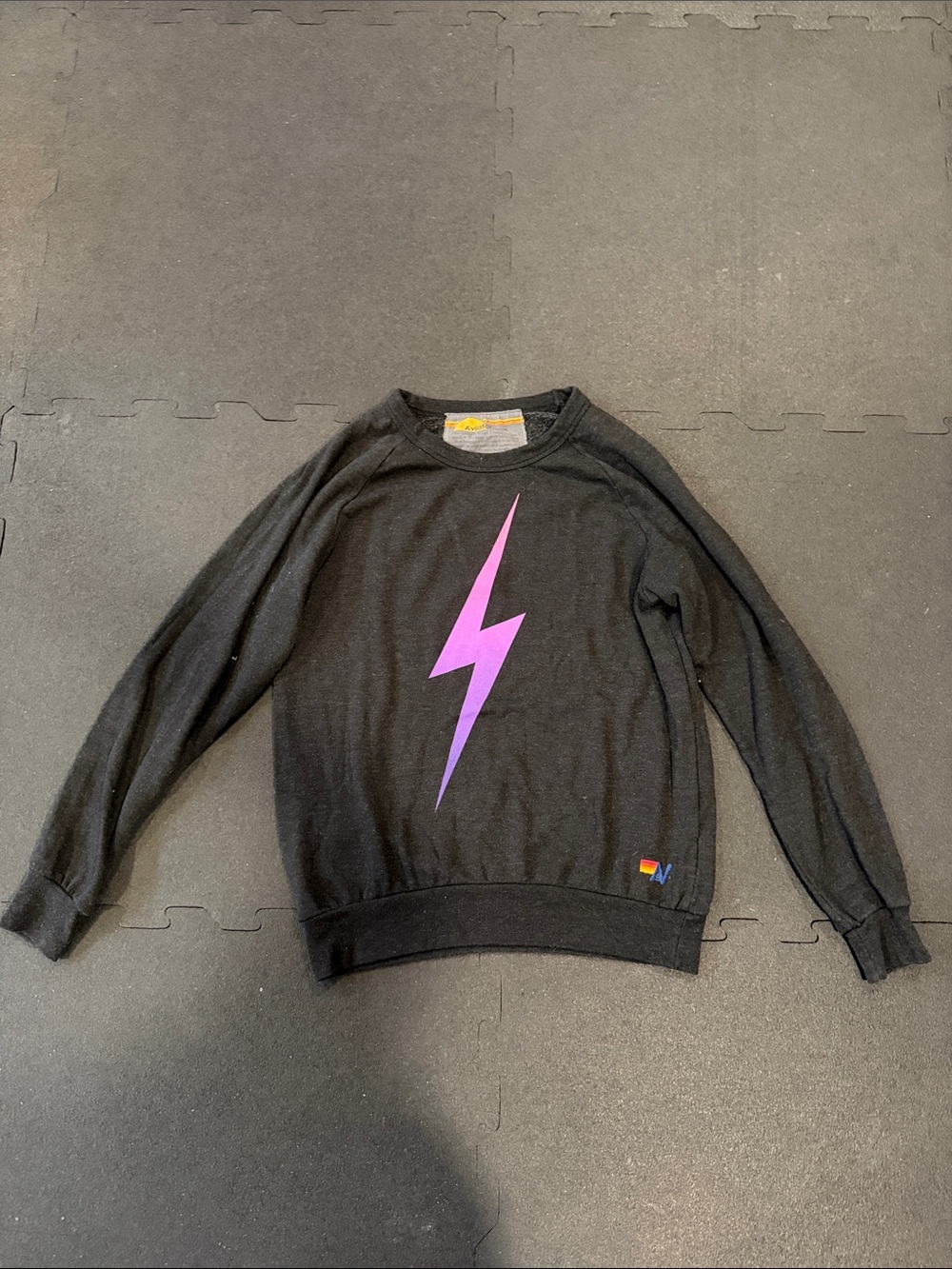 Aviator Nation Women’s Small Crewneck Black w Purple Lightning Bolt